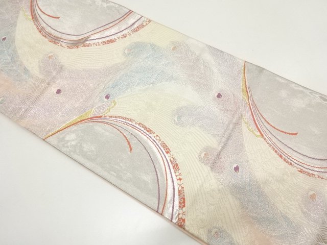 JAPANESE KIMONO / FUKURO OBI / WOVEN PEACOCK FEATHER